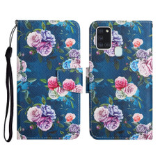 For Samsung Galaxy A21s Painted Pattern Horizontal Flip Leather Case with Holder & Card Slot & Wallet(Fluorescent Rose)