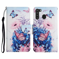 For Samsung Galaxy A21 Painted Pattern Horizontal Flip Leather Case with Holder & Card Slot & Wallet(Purple Butterfly)