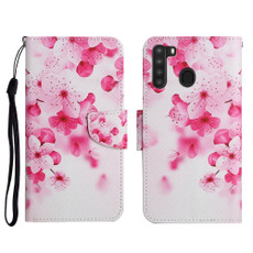 For Samsung Galaxy A21 Painted Pattern Horizontal Flip Leather Case with Holder & Card Slot & Wallet(Red Flower)