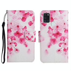 For Samsung Galaxy A21s Painted Pattern Horizontal Flip Leather Case with Holder & Card Slot & Wallet(Red Flower)