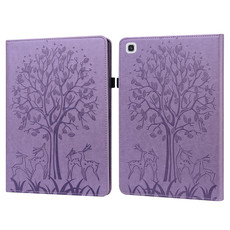 Tree & Deer Pattern Pressed Printing Horizontal Flip PU Leather Case with Holder & Card Slots & Sleep / Wake-up Function For Samsung Galaxy Tab A7 10.4 2020(Purple)