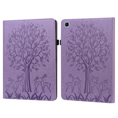 Tree & Deer Pattern Pressed Printing Horizontal Flip PU Leather Case with Holder & Card Slots & Sleep / Wake-up Function For Samsung Galaxy Tab S6 Lite(Purple)