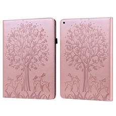 Tree & Deer Pattern Pressed Printing Horizontal Flip PU Leather Case with Holder & Card Slots & Sleep / Wake-up Function For iPad 9.7 2018/2017/Air 2/Air(Pink)