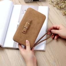 Multi-Purpose Long Type Bow Mobile Phone Bag Lady Wallet Card Bag(Brown)