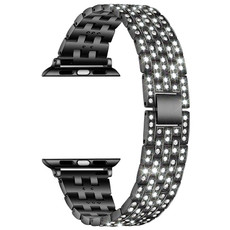 Five-beads Diamond Steel Watch Band For Apple Watch Ultra 49mm&Watch Ultra 2 49mm / Series 9&8&7 45mm / SE 3&SE 2&6&SE&5&4 44mm / 3&2&1 42mm(Black) Five-beads Diamond Steel Watch Band For Apple Watch Ultra 49mm&Watch Ultra 2 49mm / Series 9&8&7 45mm / SE 3&SE 2&6&SE&5&4 44mm / 3&2&1 42mm(Black)