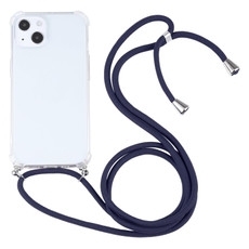 For iPhone 13 mini Four-corner Shockproof Transparent TPU Protective Case with Lanyard (Dark Blue)