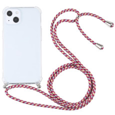 For iPhone 13 mini Four-corner Shockproof Transparent TPU Protective Case with Lanyard (Red Grey Yellow)