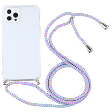 For iPhone 13 Pro Four-corner Shockproof Transparent TPU Protective Case with Lanyard (Purple Blue)