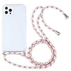 For iPhone 13 Pro Four-corner Shockproof Transparent TPU Protective Case with Lanyard (Colorful Pink)