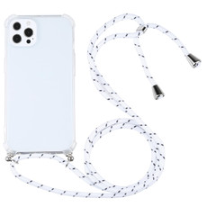 For iPhone 13 Pro Four-corner Shockproof Transparent TPU Protective Case with Lanyard (White Thick Black)