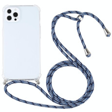 For iPhone 13 Pro Max Four-corner Shockproof Transparent TPU Protective Case with Lanyard (Colorful Blue)