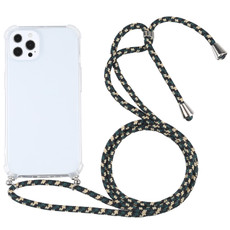 For iPhone 13 Pro Max Four-corner Shockproof Transparent TPU Protective Case with Lanyard (Black Green Gold)