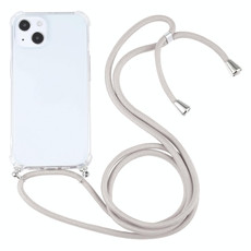 For iPhone 13 mini Four-corner Shockproof Transparent TPU Protective Case with Lanyard (Apricot)