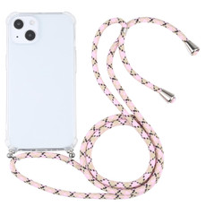 For iPhone 13 mini Four-corner Shockproof Transparent TPU Protective Case with Lanyard (Colorful Pink)