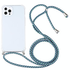 For iPhone 13 Pro Max Four-corner Shockproof Transparent TPU Protective Case with Lanyard (Green White)