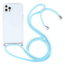 For iPhone 13 Pro Four-corner Shockproof Transparent TPU Protective Case with Lanyard (Lake Blue)