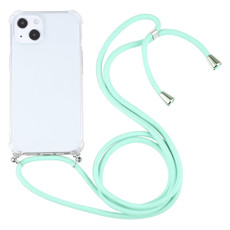 For iPhone 13 mini Four-corner Shockproof Transparent TPU Protective Case with Lanyard (Mint Green)