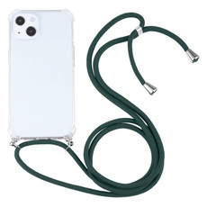 For iPhone 13 mini Four-corner Shockproof Transparent TPU Protective Case with Lanyard (Dark Green)