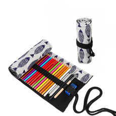 2 PCS 48  Holes Saury Hand Canvas Pen Curtain Color Lead Roller Pen Bag Storage Stationery Box