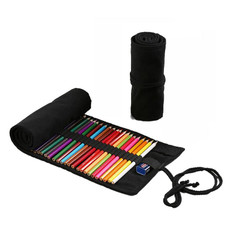 72 Holes  Pure Black Handmade Canvas Roll Pen Bag Large Capacity Boy And Girl Sketch Color Pencil Curtain