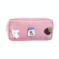 3 PCS Large-Capacity Cartoon Stationery Box Canvas Simple Hand Account Pen Bag Small Fresh Student Storage Bag(Fairy Pink)