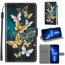 For iPhone 13 Pro Voltage Colored Drawing Magnetic Clasp Horizontal Flip PU Leather Case with Holder & Card Slots (C20 Gold Silver Flying Butterflies)