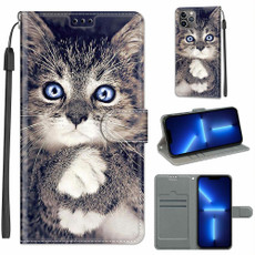 For iPhone 13 Pro Voltage Colored Drawing Magnetic Clasp Horizontal Flip PU Leather Case with Holder & Card Slots (C02 Fork Hand White Claw Cat)