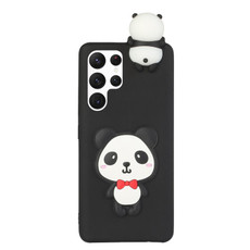 For Samsung Galaxy S22 Ultra 5G Shockproof 3D Lying Cartoon TPU Phone Case(Panda with Red Bow)