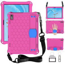 For Lenovo Tab P10 TB-X705F/L Honeycomb Design EVA + PC Material Four Corner Anti Falling Flat Protective Shell with Strap(RoseRed+Blue)