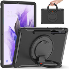 For Samsung Galaxy Tab S8+ / Tab S8 Plus /  Tab S7 FE / Tab S7+/S7 FE 12.4 inch T970 Shockproof TPU + PC Protective Case with 360 Degree Rotation Foldable Handle Grip Holder & Pen Slot(Black)