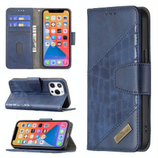 For iPhone 13 Pro Max  Matching Color Crocodile Texture Horizontal Flip PU Leather Case with Wallet & Holder & Card Slots(Blue)