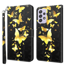For Samsung Galaxy A52 5G / A52s 5G 3D Painting Pattern TPU + PU Leather Phone Case(Gold Butterfly)