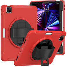 360 Rotation PC + TPU ablet Case with Holder & Strap For iPad Air 2020 / 2022 10.9 / Pro 11 2022 / 2021 / 2020 / 2018(Red)