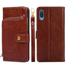 For Samsung Galaxy A02 Zipper Bag PU + TPU Horizontal Flip Leather Case with Holder & Card Slot & Wallet & Lanyard(Brown)