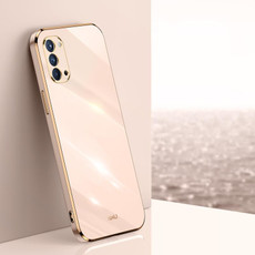 For OPPO Reno4 XINLI Straight 6D Plating Gold Edge TPU Shockproof Case(Pink)