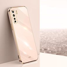For OPPO A91 XINLI Straight 6D Plating Gold Edge TPU Shockproof Case(Pink)