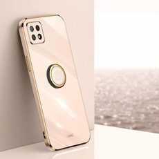 For OPPO Reno4 SE XINLI Straight 6D Plating Gold Edge TPU Shockproof Case with Ring Holder(Pink)