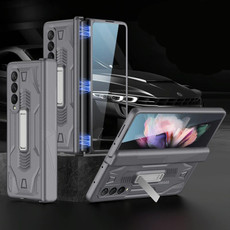 For Samsung Galaxy Z Fold3 5G GKK Integrated Magnetic Armor Flip Phone Case with Holder(Grey)