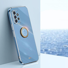 For Samsung Galaxy A72 5G XINLI Straight 6D Plating Gold Edge TPU Shockproof Case with Ring Holder(Celestial Blue)