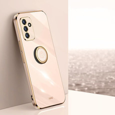 For Samsung Galaxy A82 5G XINLI Straight 6D Plating Gold Edge TPU Shockproof Case with Ring Holder(Pink)