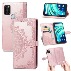 For UMIDIGI A9 Pro Mandala Flower Embossed Horizontal Flip Leather Case with Holder & Three Card Slots & Wallet & Lanyard(Rose Gold)