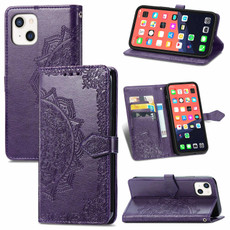 For iPhone 13 mini Mandala Flower Embossed Horizontal Flip Leather Case with Holder & Three Card Slots & Wallet & Lanyard  (Purple)