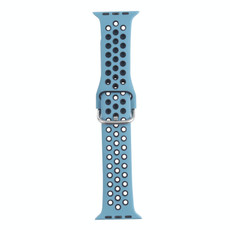 Metal Buckle Silicone Watch Band For Apple Watch Series 9&8&7 41mm / SE 3&SE 2&6&SE&5&4 40mm / 3&2&1 38mm(Light Blue+Black)