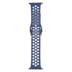 Metal Buckle Silicone Watch Band For Apple Watch Series 9&8&7 41mm / SE 3&SE 2&6&SE&5&4 40mm / 3&2&1 38mm(Blue+White)
