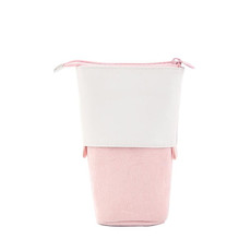 ANGOO Corduroy Retractable Drop-Down Pencil Case Student Stationery Storage Bag(Pink)