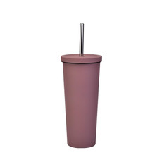 700ml Large Capacity Double Stainless Steel Straw Cup Vacuum Outdoor 304 Insulation Cup Car Water Cup(Pink)