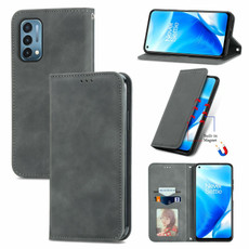 For OnePlus Nord N200 5G Retro Skin Feel Business Magnetic Horizontal Flip Leather Case with Holder & Card Slots & Wallet & Photo Frame(Gray)