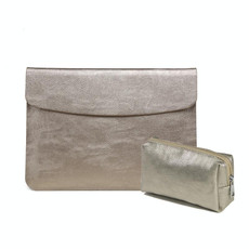 Horizontal Litchi Texture Laptop Bag Liner Bag For MacBook  11 Inch A1370 / 1465(Liner Bag+Power Bag Golden)