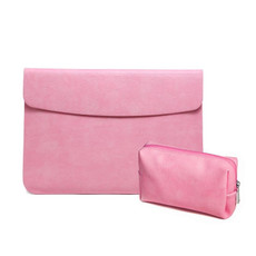 Horizontal Litchi Texture Laptop Bag Liner Bag For MacBook 12 Inch A1534(Liner Bag+Power Bag Pink)