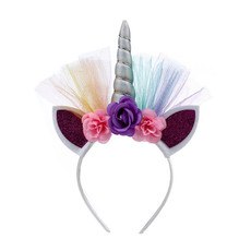 2 PCS F006 Unicorn Headband Children Birthday Festival Party Hair Accessories(Laser Silver 2)